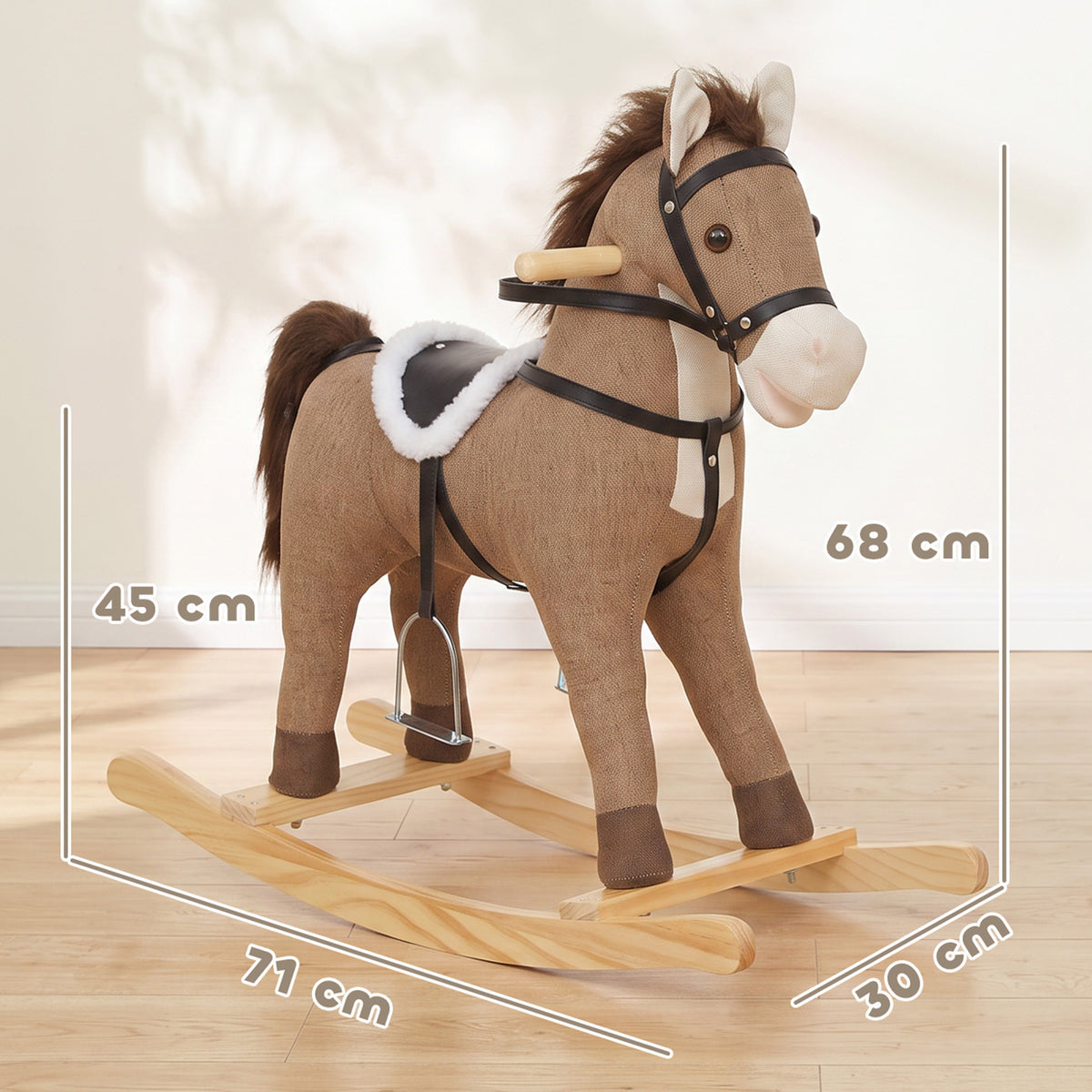 Cavalo De Baloiço Aiyaplay Linho, Madeira Maciça Castanho-escuro 71x30x68 Cm_2