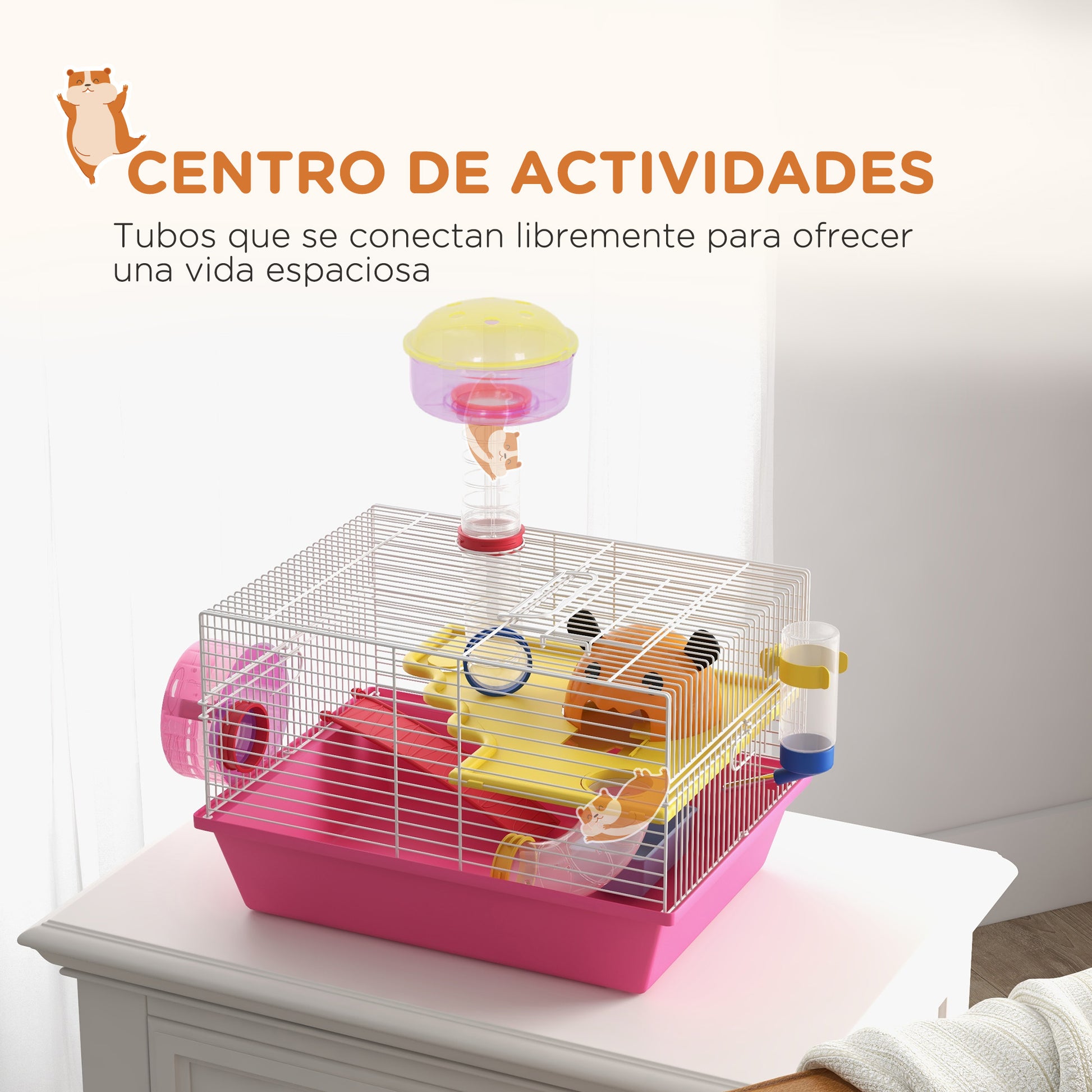 Pawhut Jaula Para Hámster Con Bebedero Rueda De Ejercicio 34x27x25 Cm Rosa_3