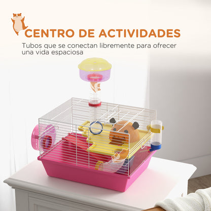 Pawhut Jaula Para Hámster Con Bebedero Rueda De Ejercicio 34x27x25 Cm Rosa_3