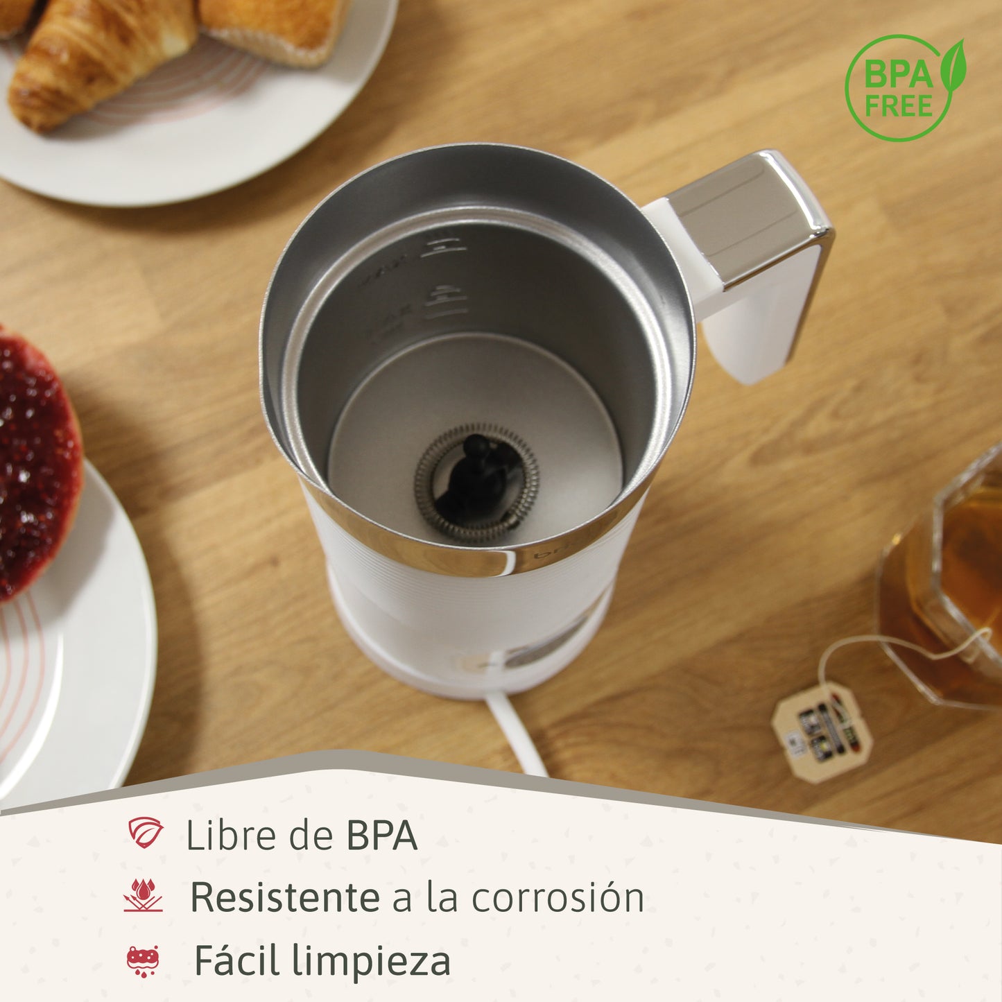 Briebe Elegance Espumador Leche Eléctrico Calentador Espuma Fría/caliente 130ml Leche Caliente 300ml, Mf1172wht, Blanco_3