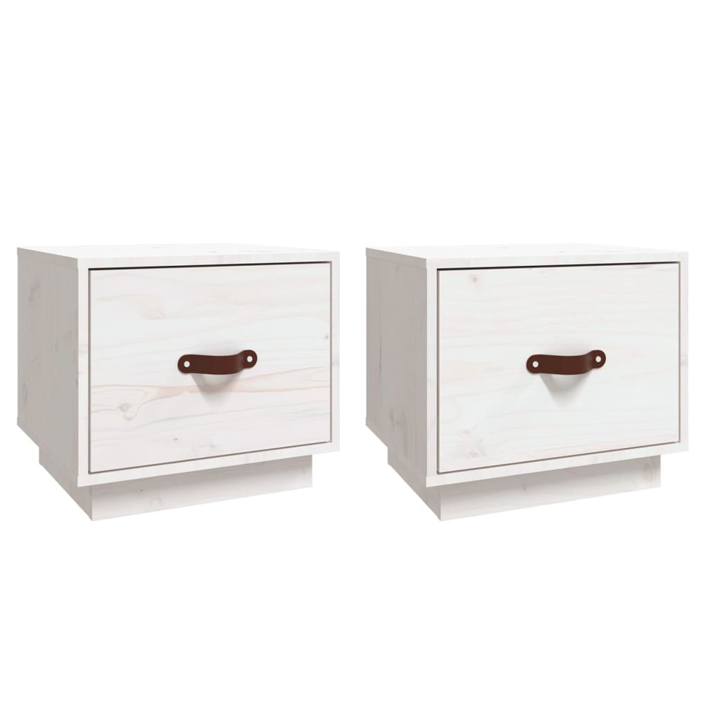 Mesitas De Noche 2 Uds Madera Maciza Pino Blanco 40x34x35 Cm_0