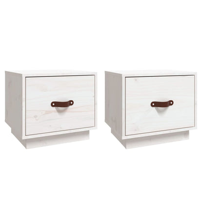 Mesitas De Noche 2 Uds Madera Maciza Pino Blanco 40x34x35 Cm_0