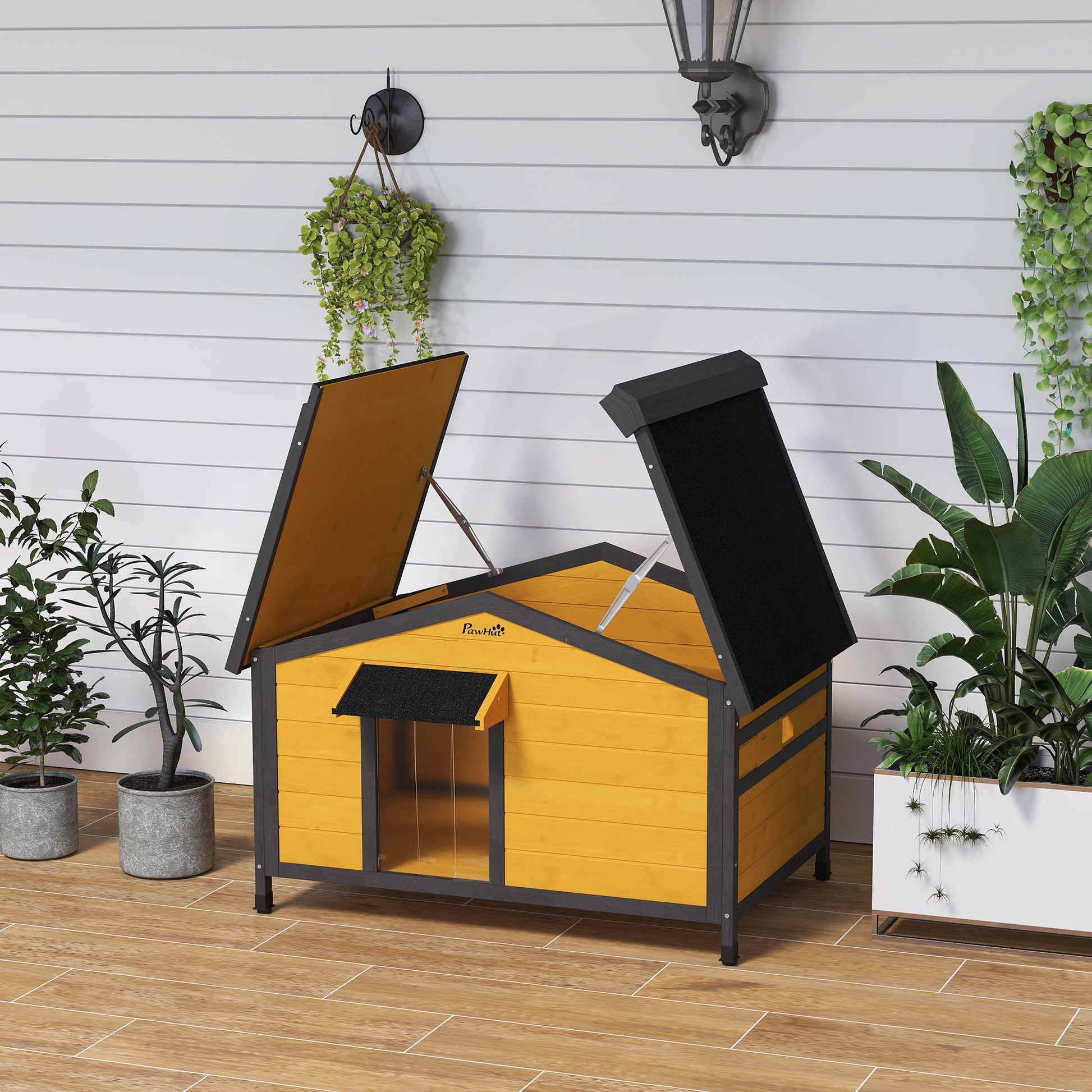 Pawhut Caseta Para Perros Exterior Con Techo Asfáltico 97x72x65cm Madera Natural_4