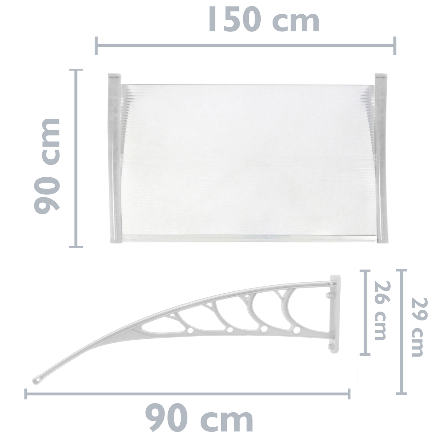 Tejadillo De Protección 150x90 Cm Transparente. Marquesina Para Puertas Y Ventanas Con Soporte Blanco_1