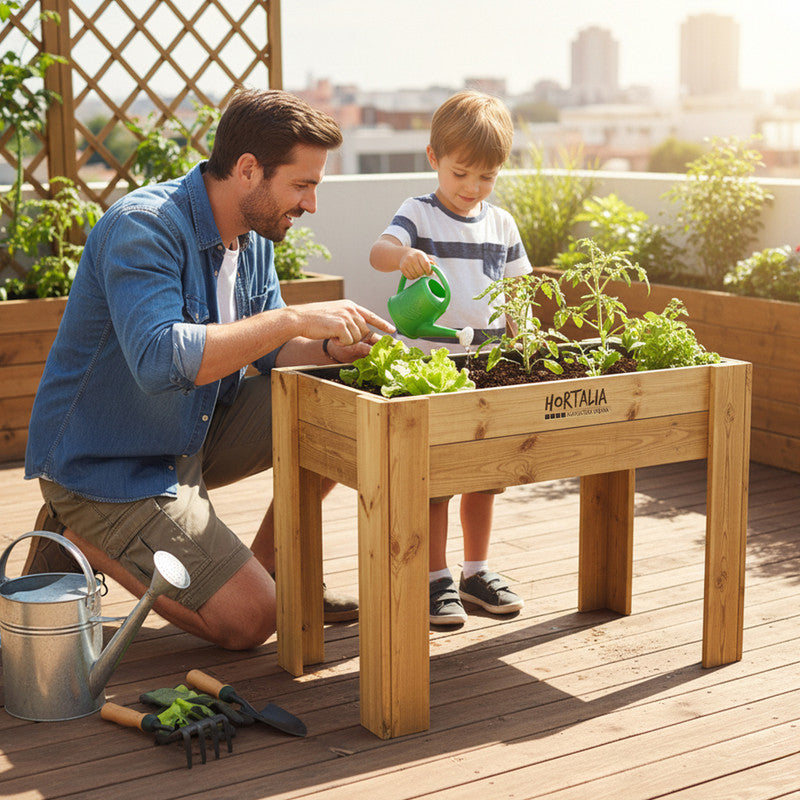 Mesa De Cultivo Elevada De Madera Tratada 80x60x80 Cm Gardenbrico M80 Hortalia_1