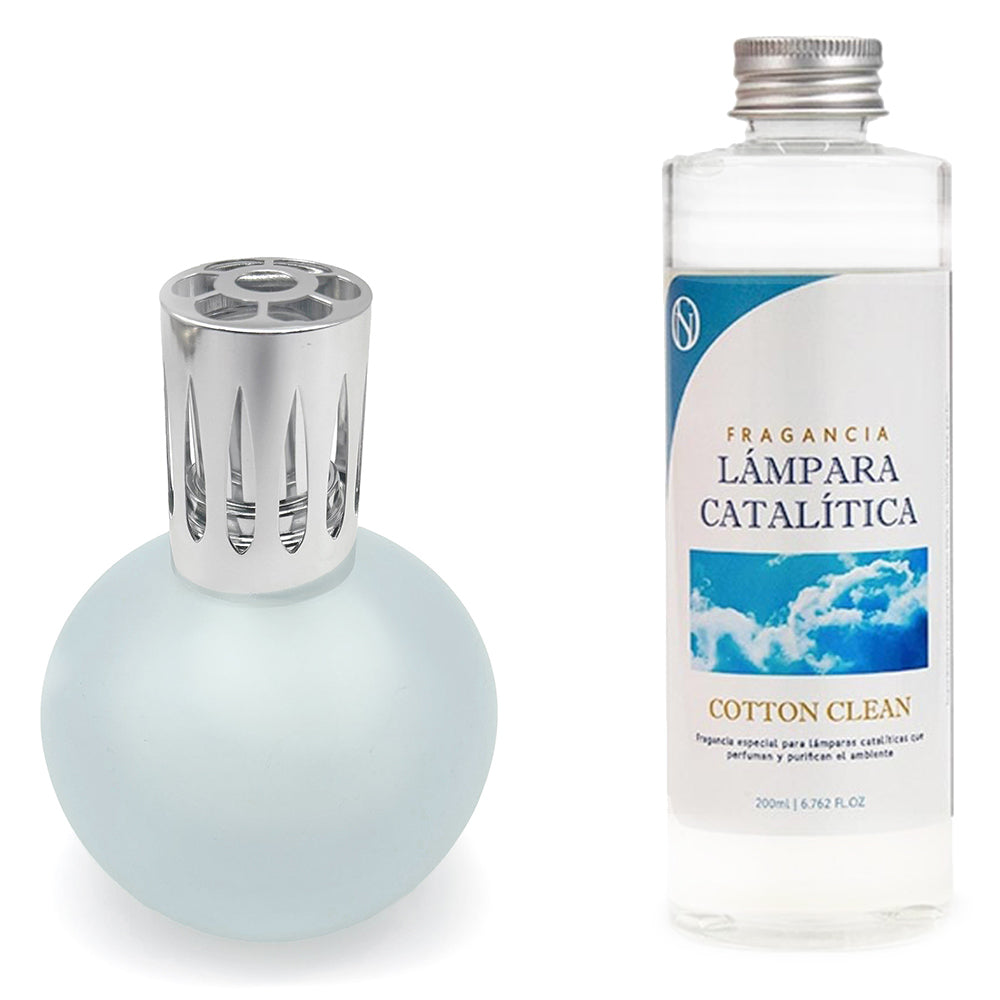 Lámpara Catalítica Azul Grisáceo Mate + Aroma Cotton Clean 500ml - Elimina Olores, Perfuma Y Mejora La Calidad Del Aire_0