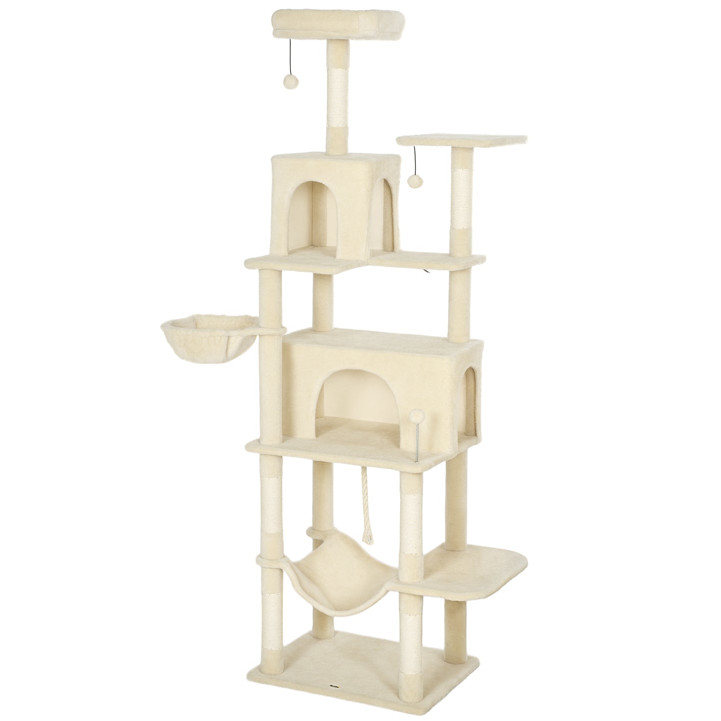 Pawhut Árbol Rascador Para Gatos 202 Cm Con Plataformas 2 Camas 2 Cuevas Beige_0