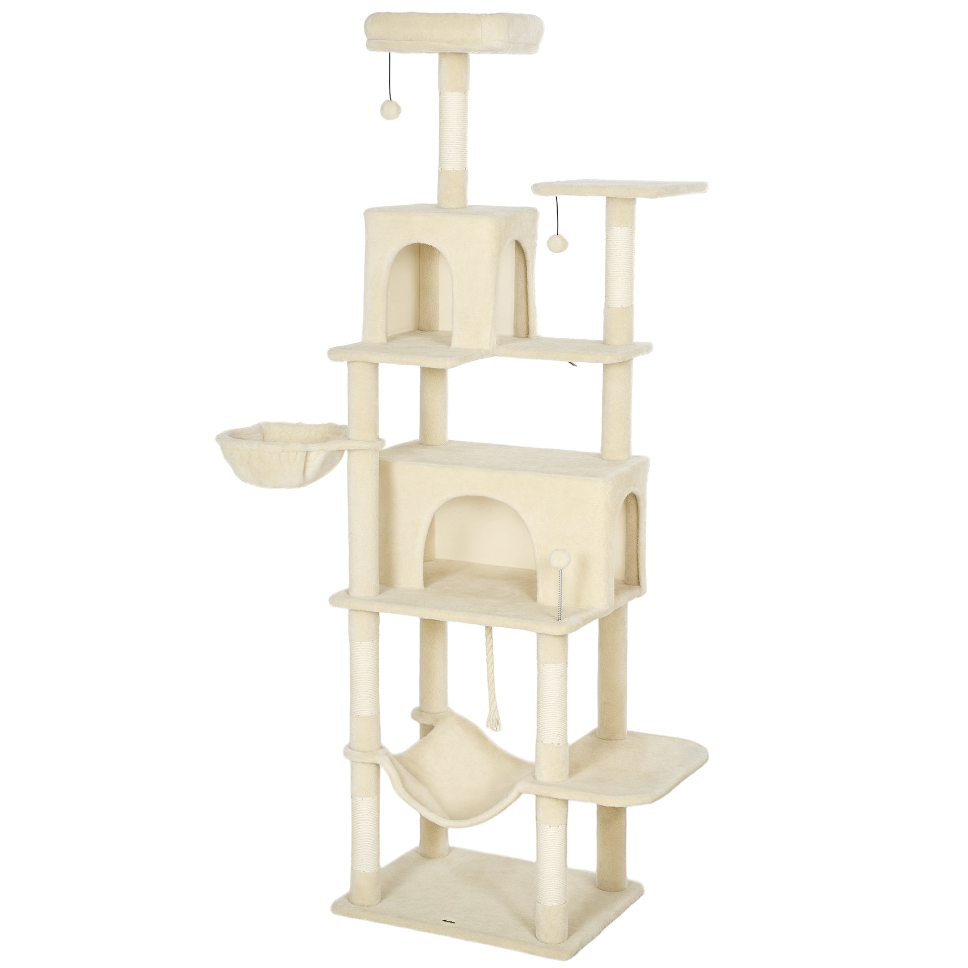 Pawhut Árbol Rascador Para Gatos 202 Cm Con Plataformas 2 Camas 2 Cuevas Beige_0