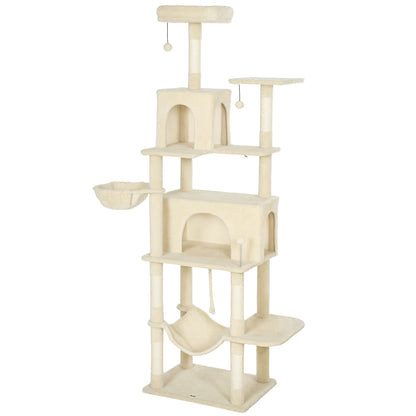 Pawhut Árbol Rascador Para Gatos 202 Cm Con Plataformas 2 Camas 2 Cuevas Beige_0