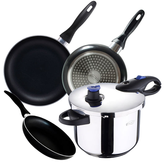 Juego De 3 Sartenes 16/20/24cm En Aluminio Prensado + Olla A Presión Ø22cm De 5,5l En Acero Inoxidable San Ignacio_0