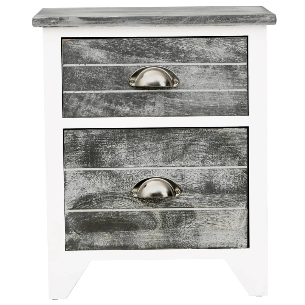 Mesita De Noche Madera De Paulownia Gris Y Blanca 38x28x45 Cm_1
