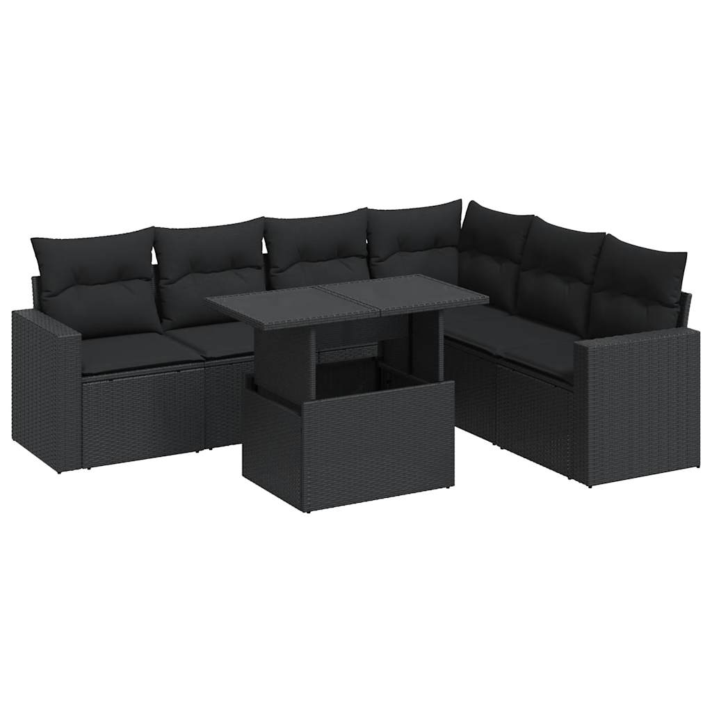 Set De Sofás De Jardín 7 Pzas Con Cojines Ratán Sintético Negro / Vetonek_4