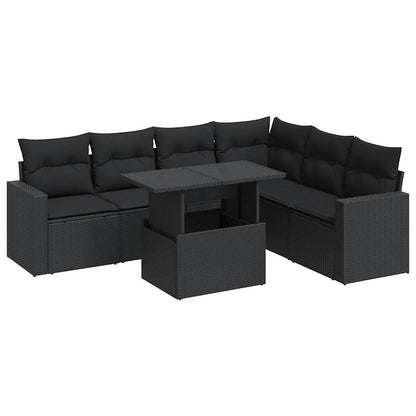 Set De Sofás De Jardín 7 Pzas Con Cojines Ratán Sintético Negro / Vetonek_4