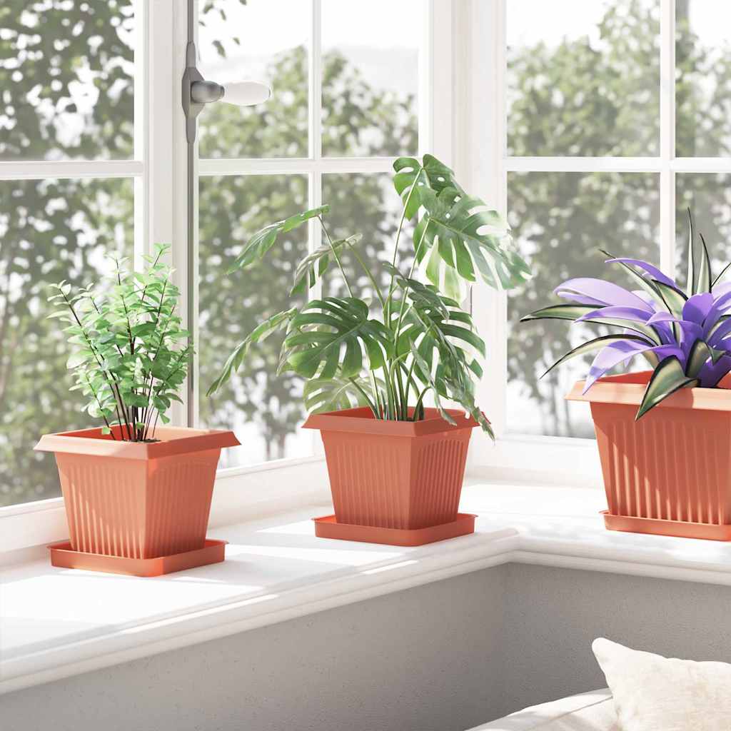 Maceta Cuadrada Para Flores 24 Pcs Rojo Ladrillo Plástico_3