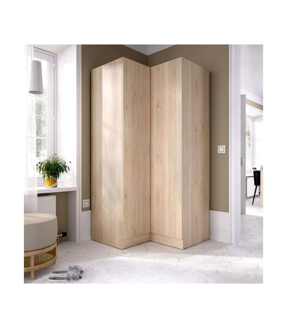Armario Ropero Rincón Puertas Abatibles Jaén Acabado Natural, 184 Cm(alto)90.5 Cm(ancho)_1