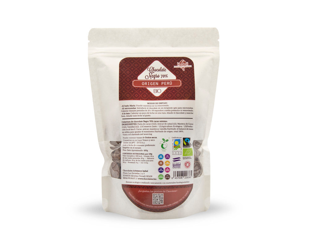 Gotas de cobertura Bio de chocolate negro 70% cacao Fairtrade_0