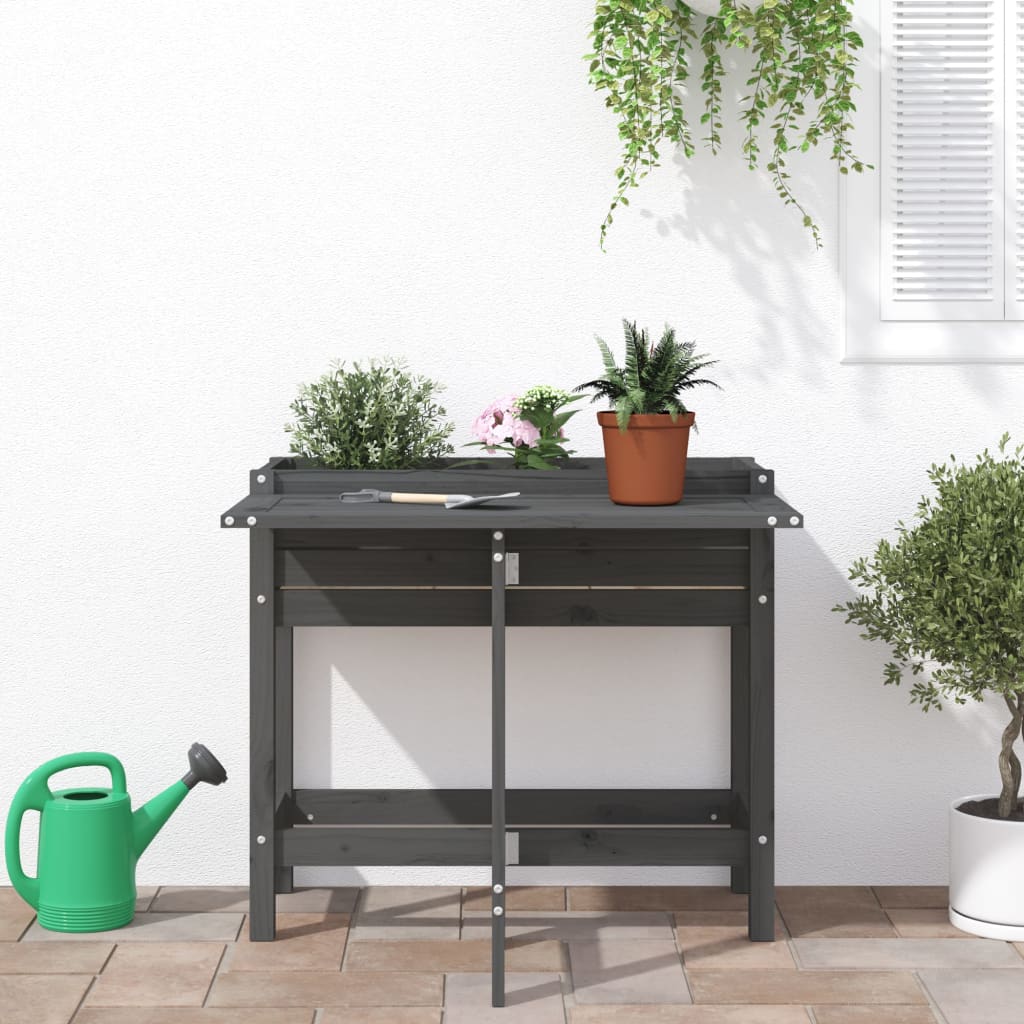 Jardinera Con Tapa Plegable Madera Maciza De Pino Gris_2