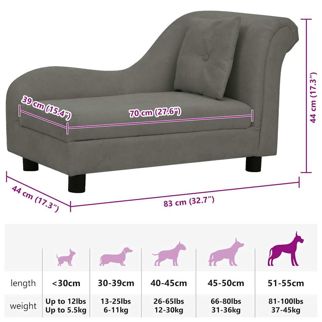 Vidaxl Sofá Para Perros Con Almohada Gris Oscuro Felpa 83x44x44 Cm_2