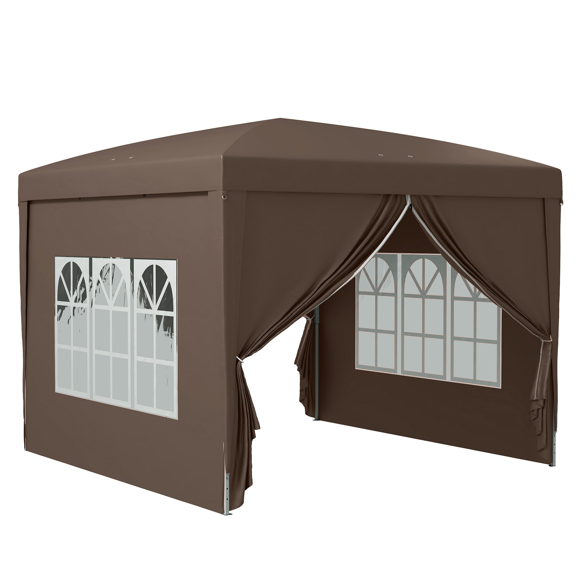 Outsunny Carpa Plegable Pop-up 3x3 M Con 4 Paredes Laterales Anti-uv Café_0