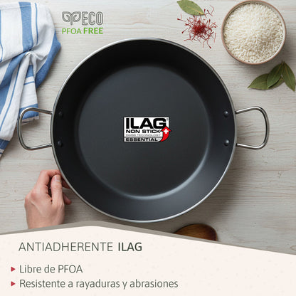 Briebe Paellera Inducción 42cm, 9-10 Raciones, Aluminio Prensado, Antiadherente Sin Pfoa, 3mm Espesor, Zafrán, Negro_3