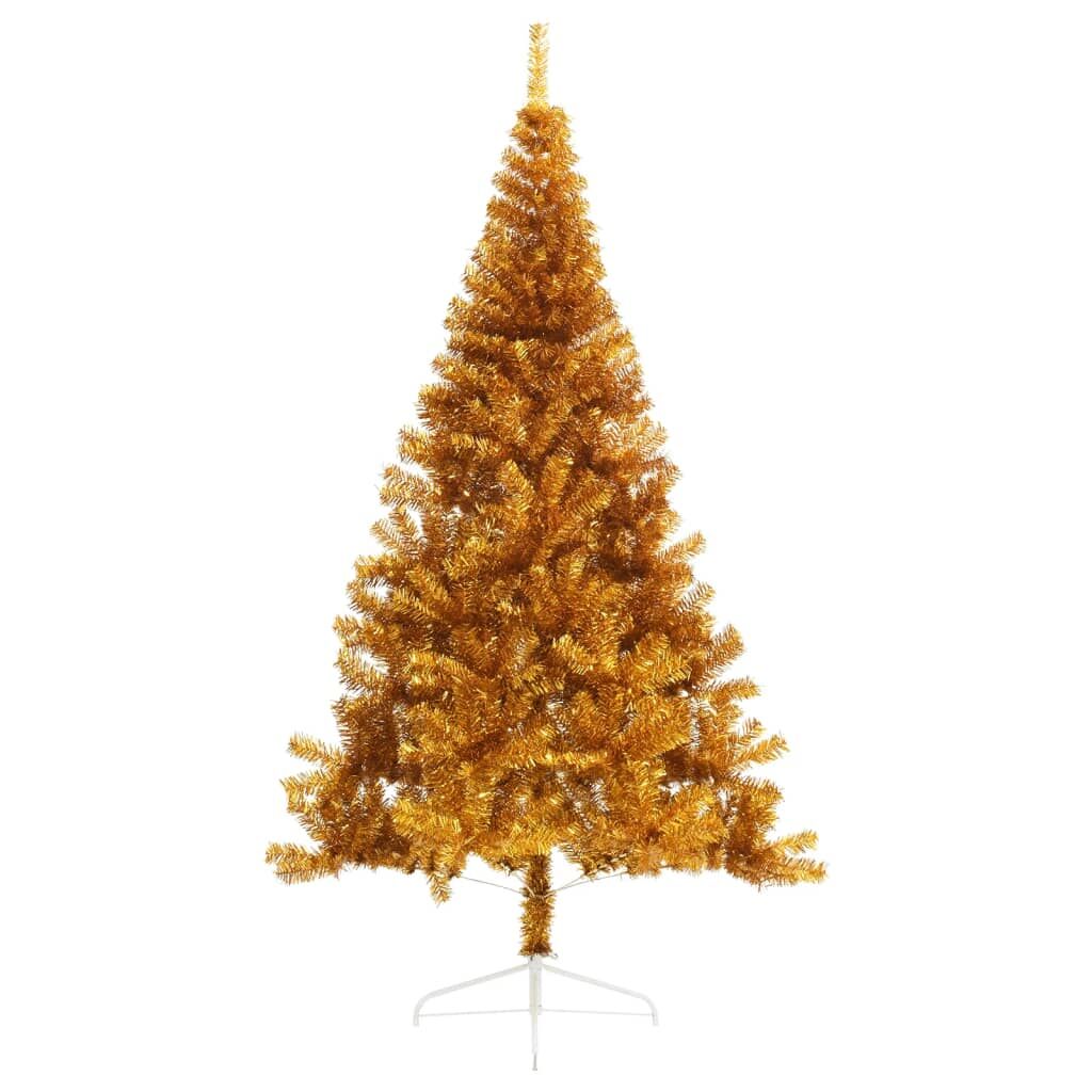 Vidaxl Medio Árbol De Navidad Artificial Con Soporte Pet Dorado 210 Cm_1
