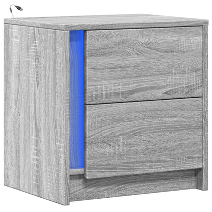 Mesita De Noche Con Luces Led Madera De Ingeniería Gris Sonoma_1