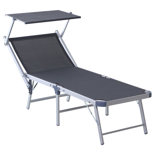 Outsunny Tumbona Reclinable Y Plegable Con Toldo 169x72x50/70cm Gris_0