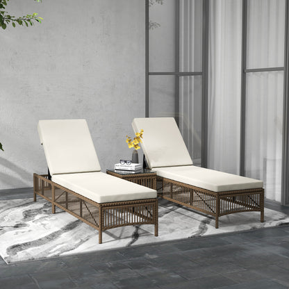 Outsunny Conjunto De 2 Tumbonas De Ratán Con Mesa De Centro Beige_1