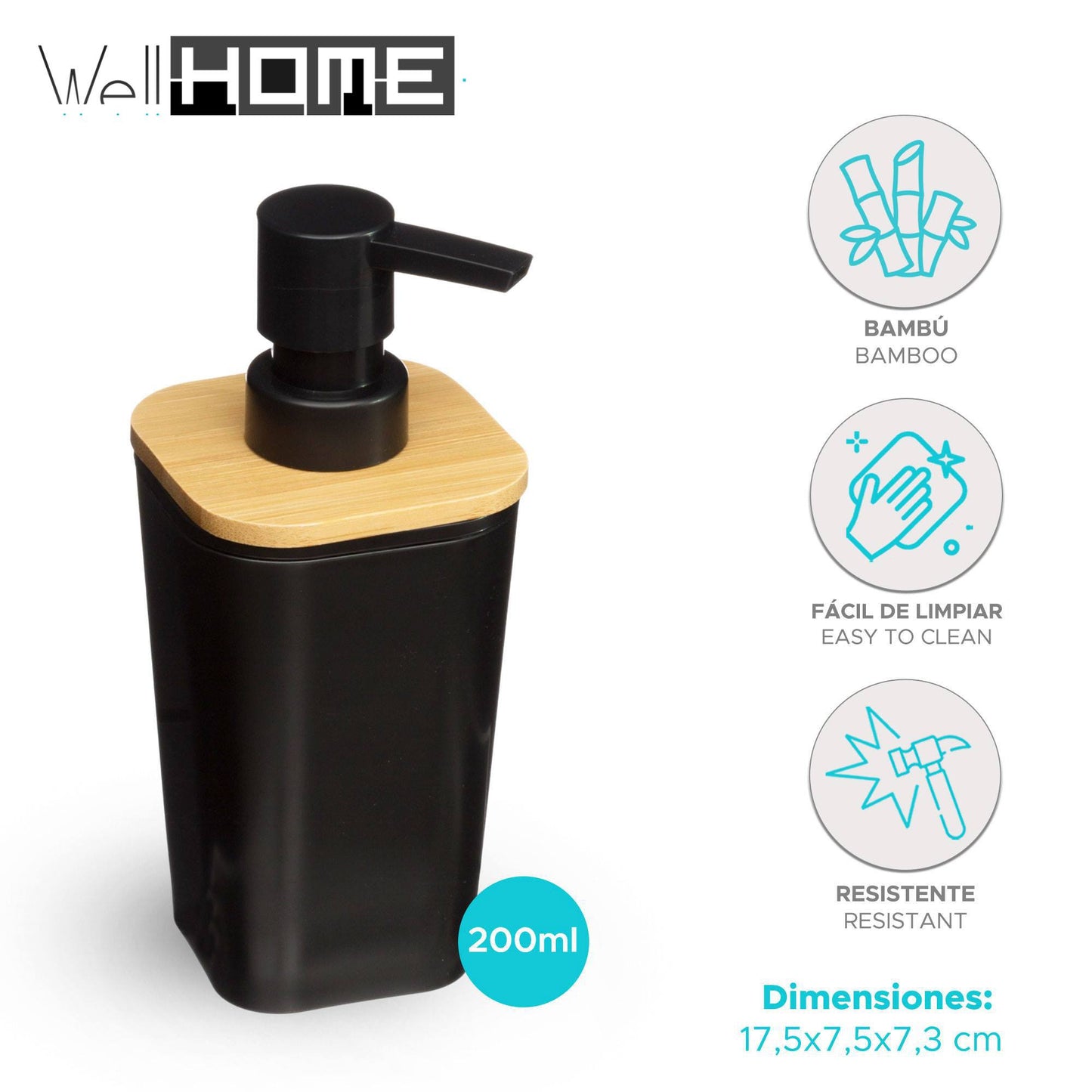 Dispensador De Jabón Negro 'natureo' 200ml, Diseño Moderno Y Sofisticado_1