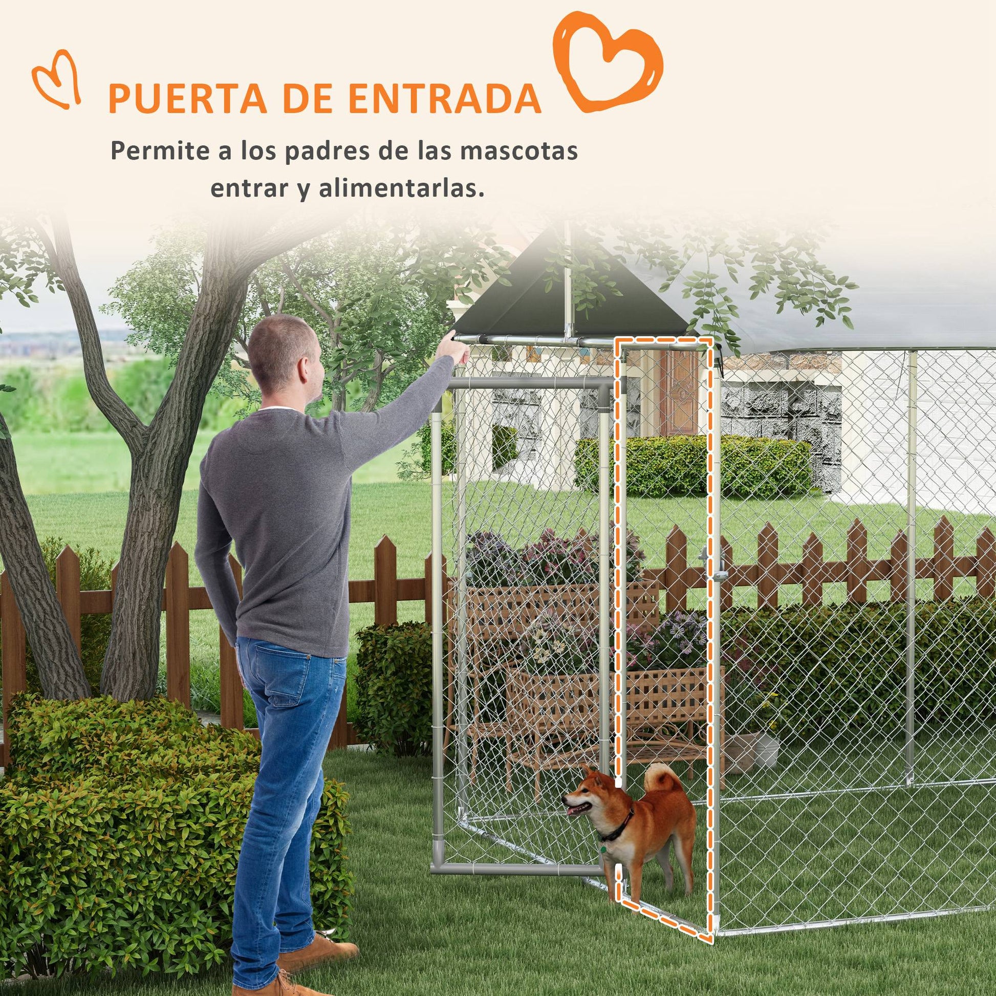 Pawhut Perrera Jaula De Exterior Para Perros Con 1 Puerta 600x230x230 Cm Plata_3