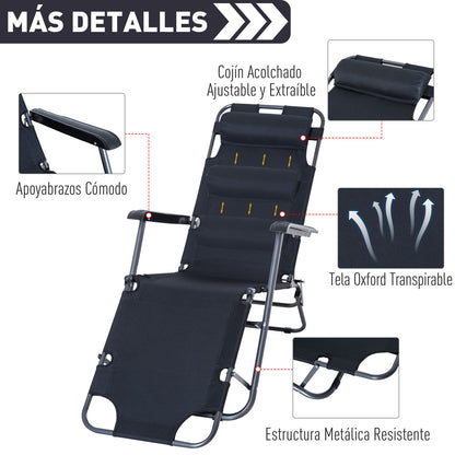 Outsunny Tumbona Reclinable Y Plegable Con Respaldo Ajustable 135x60x89 Cm Negro_5