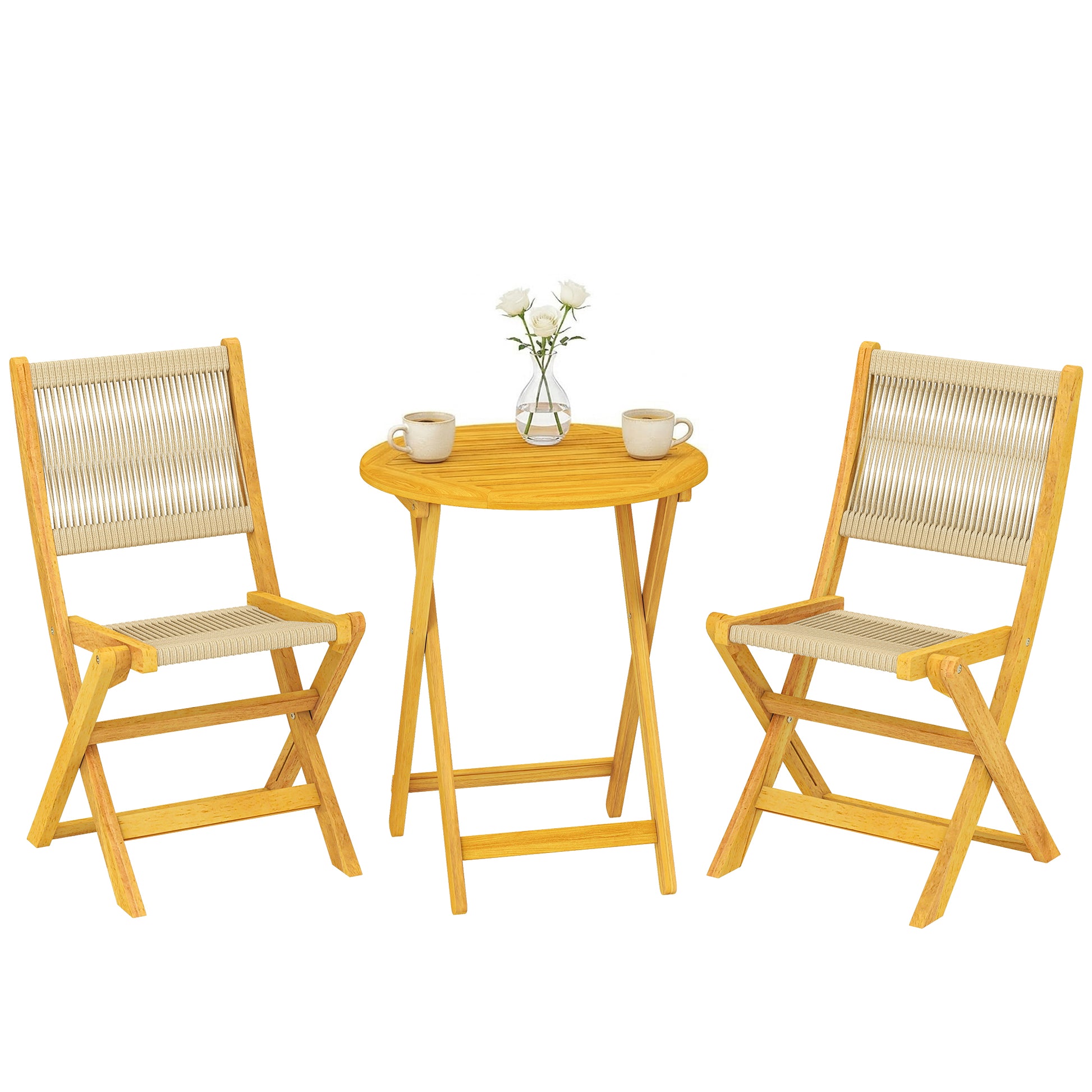 Outsunny Conjunto De Mesa Y Sillas De Terraza Exterior De Madera 3 Piezas_0