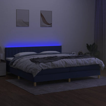 Cama Box Spring Con Colchón Y Led Tela Azul 200x200 Cm / Vetonek_0