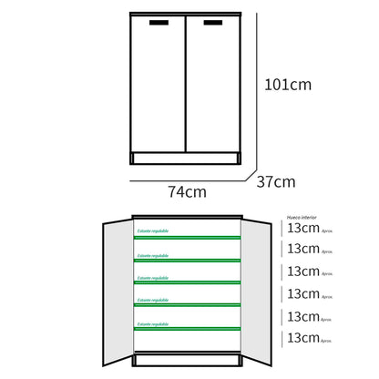 Armario Dormitorio, Multiusos, Baño, Mueble Cocina, Zapatero 2 Puertas 5 Estantes101x74x36 Cm, Briebe, Nova, Madera