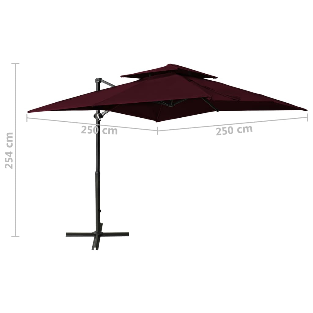Vidaxl Sombrilla Jardín Voladiza Cubierta Doble Rojo Burdeos 250x250cm_2