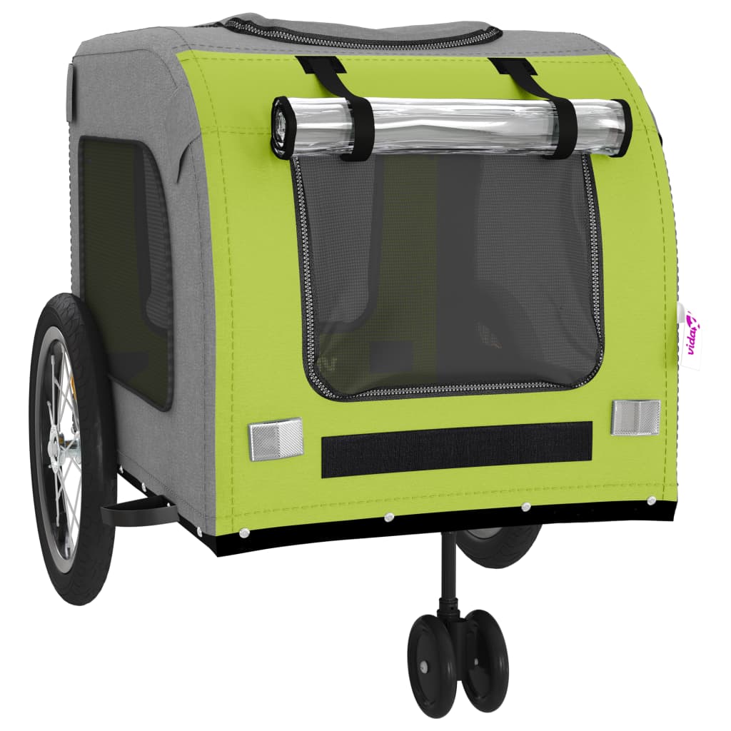 Remolque De Bicicleta Mascotas Hierro Tela Oxford Verde Gris_4