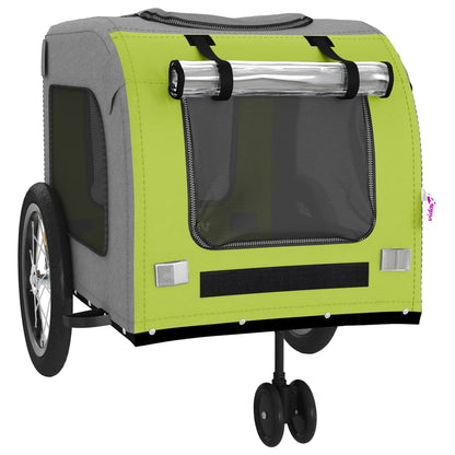 Remolque De Bicicleta Mascotas Hierro Tela Oxford Verde Gris_4
