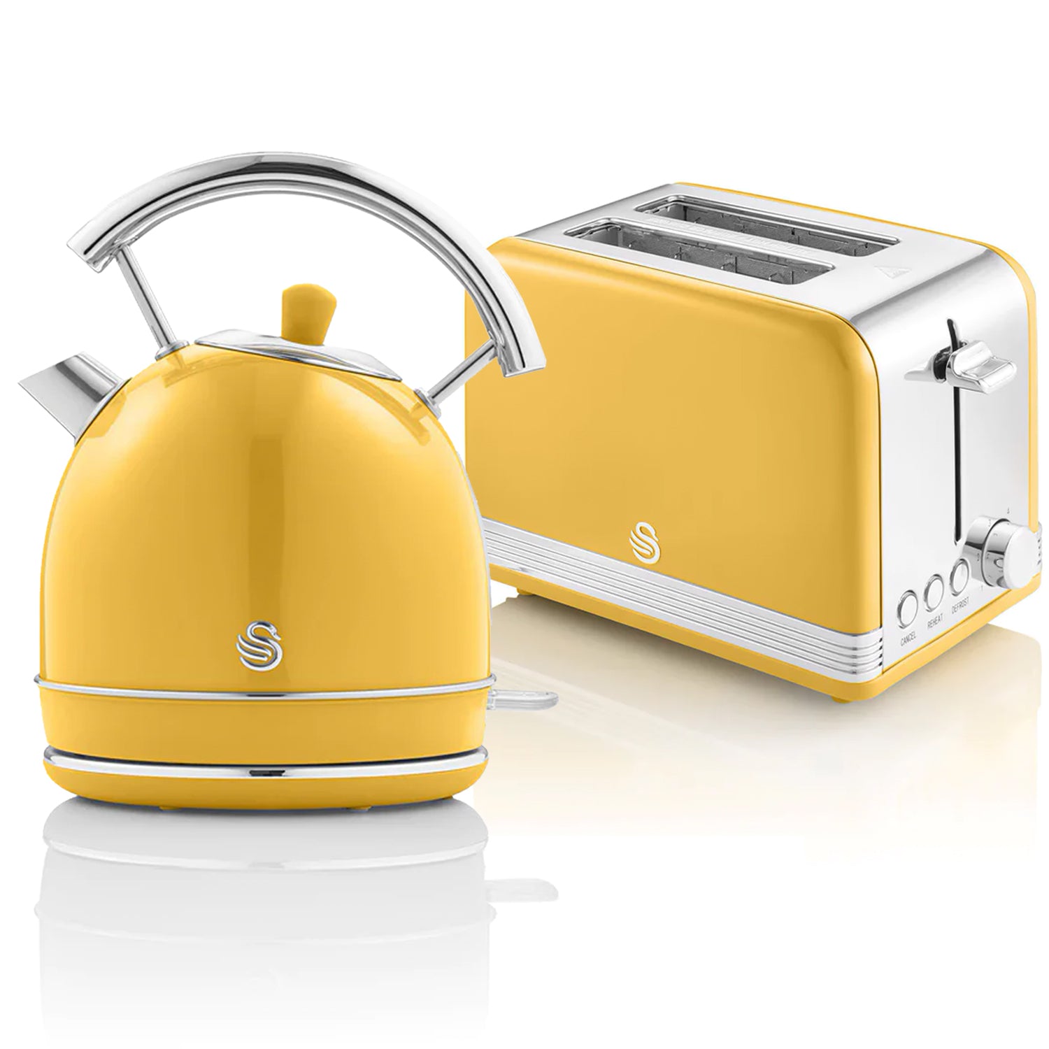 Swan Retro Set Desayuno Hervidor De Agua 1,8 L Inalámbrico, Tostadora 2 Rebanadas Anchas,vintage,stp7050yelneu,amarillo_0