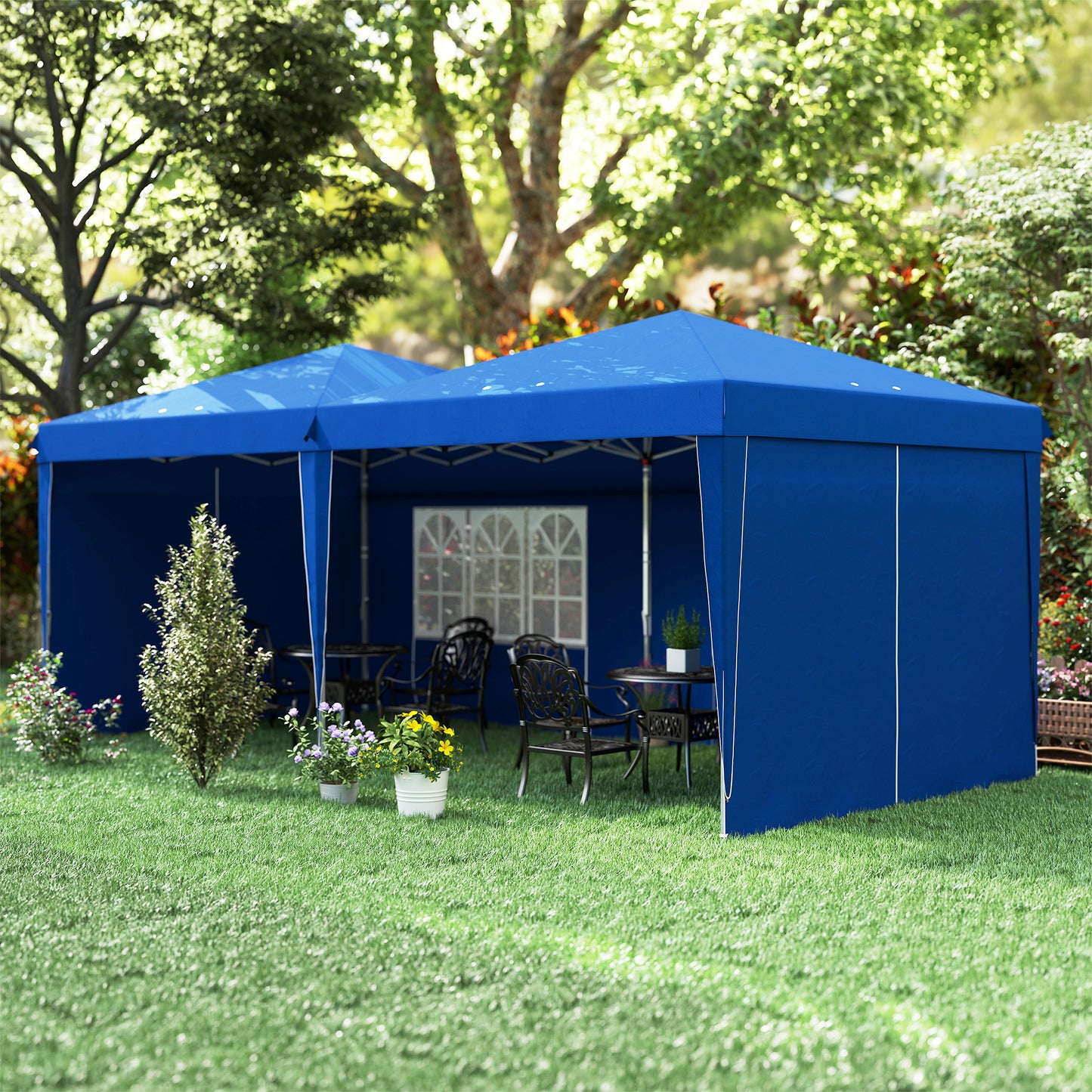 Outsunny Carpa Plegable 6x3 M Con Paredes Laterales Altura Ajustable Azul_3