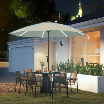 Outsunny Sombrilla Terraza Exterior Con Luces Led Ø300x256 Cm Con Manivela Crema_1
