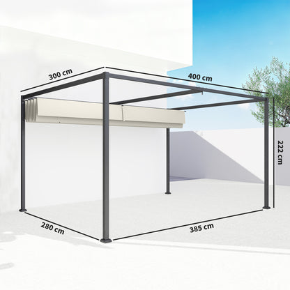 Outsunny Pérgola Con Techo Retráctil 4x3 M Resistente Al Agua Crema_2