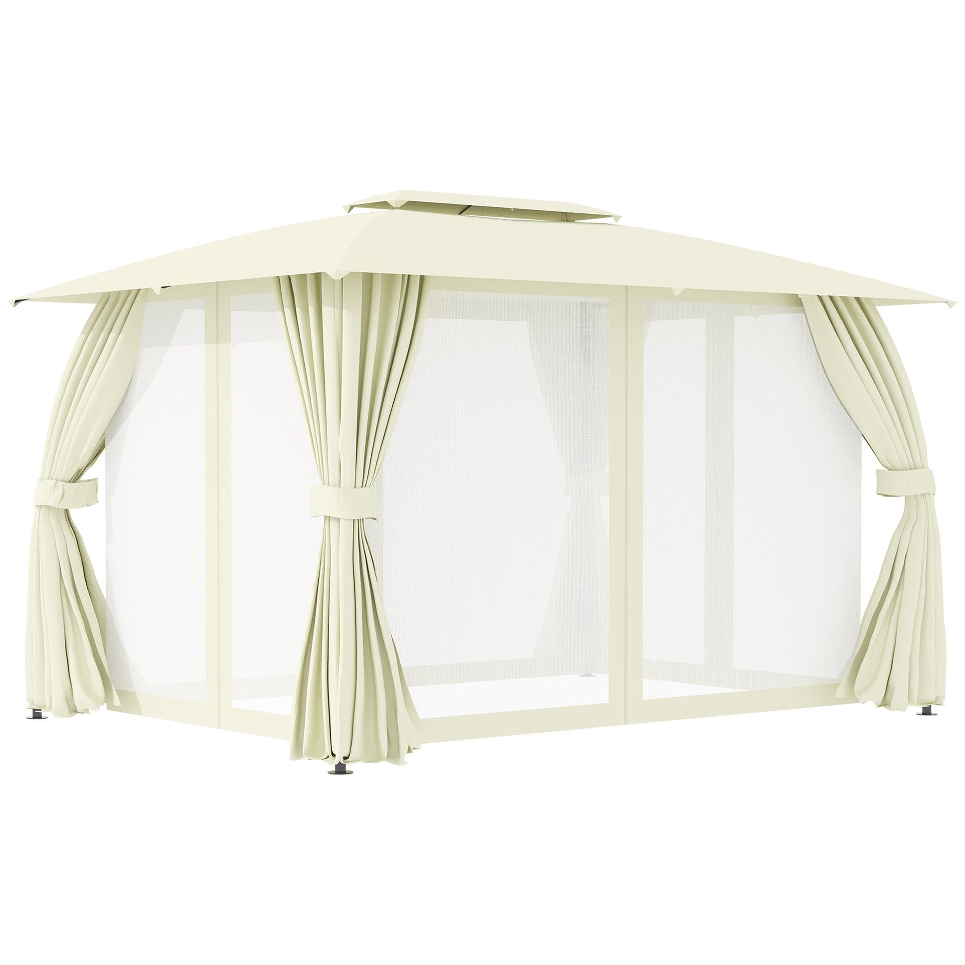 Outsunny Cenador De Jardín 4x3m Con Doble Techo 4 Cortinas Y 4 Mosquiteras Crema_0