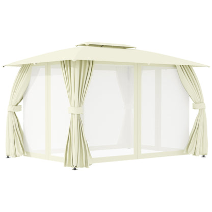 Outsunny Cenador De Jardín 4x3m Con Doble Techo 4 Cortinas Y 4 Mosquiteras Crema_0