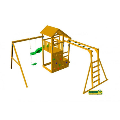 Parque Infantil Masgames Teide Xl Con Escalera De Mono Y Columpio Individual.