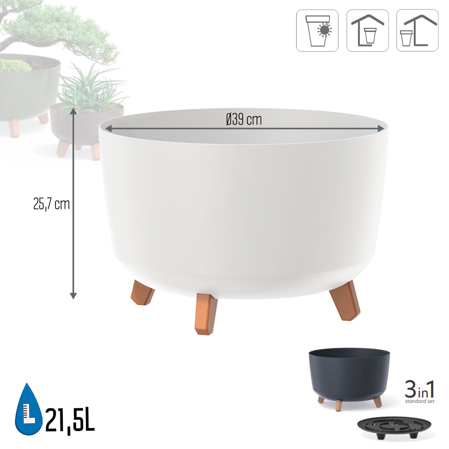 Macetero Color Blanco,sin Depósito , Colección Gracia De 39cm X 39cm X 25,7cm Cm, Capacidad De 21,5 L._2