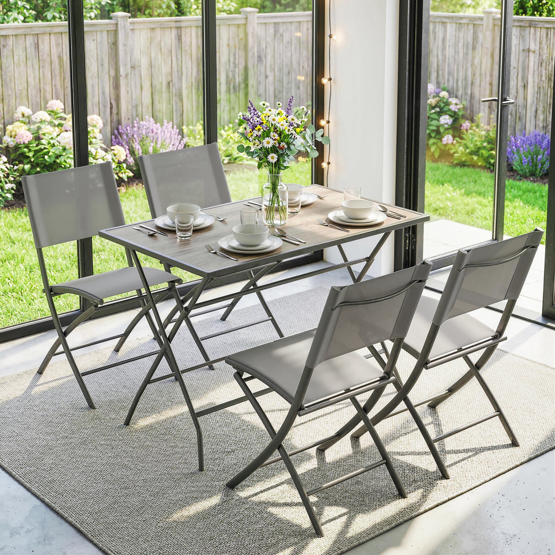 Outsunny Conjunto De Mesa Y Sillas Jardín De 5 Piezas 4 Sillas Plegables Gris_4