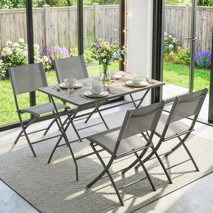 Outsunny Conjunto De Mesa Y Sillas Jardín De 5 Piezas 4 Sillas Plegables Gris_4