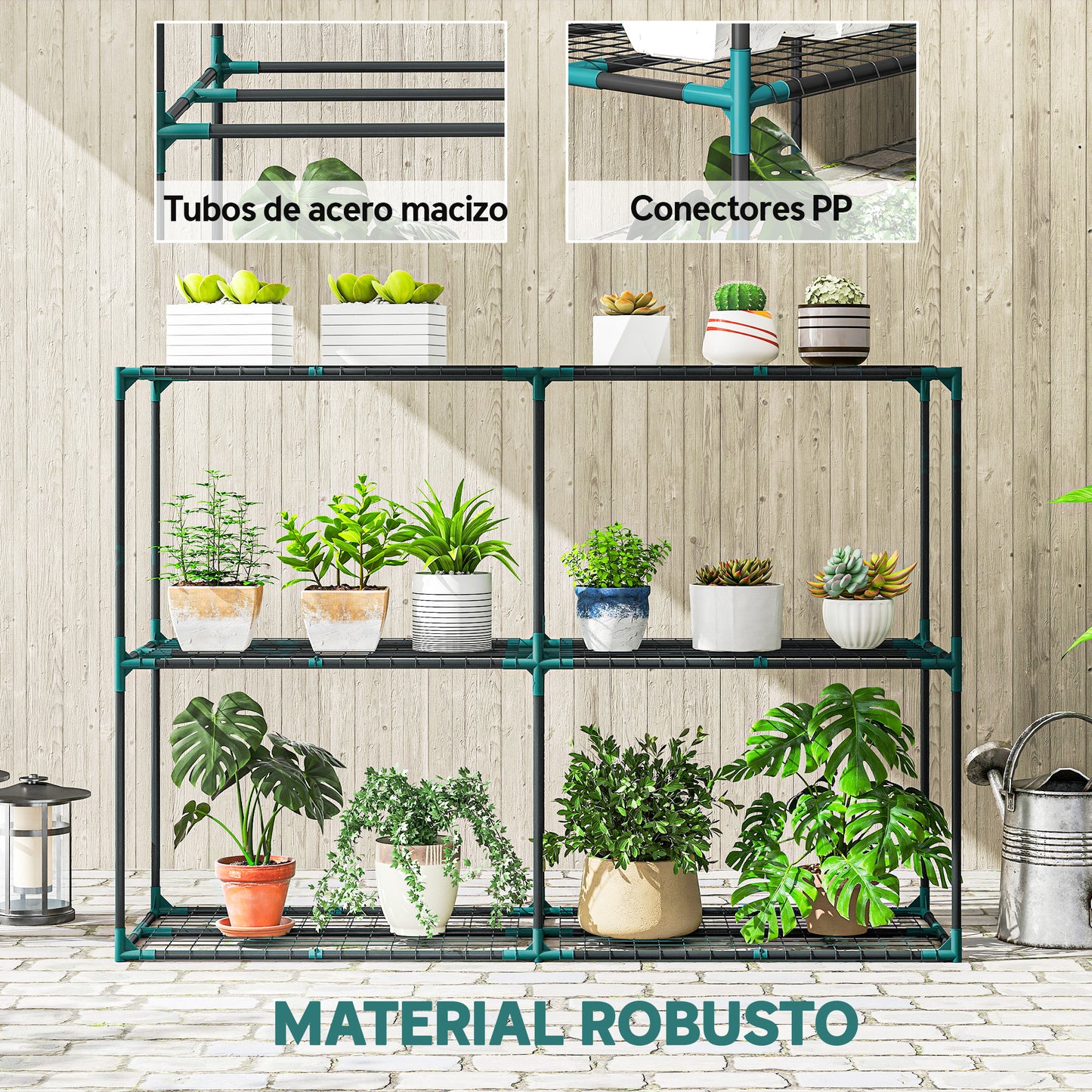 Outsunny Soporte Para Plantas De 3 Niveles De Acero 143x48x100 Cm Verde Oscuro_5