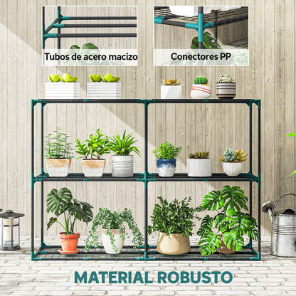 Outsunny Soporte Para Plantas De 3 Niveles De Acero 143x48x100 Cm Verde Oscuro_5