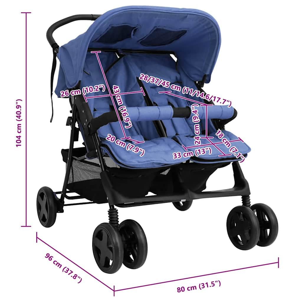 Vidaxl Carrito Para Gemelos De Acero Azul Marino_2
